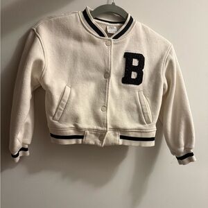 Zara Cream Brooklyn Varsity Jacket with Black Accents